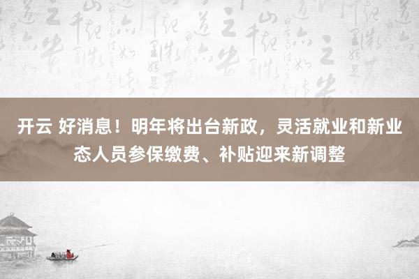 开云 好消息！明年将出台新政，灵活就业和新业态人员参保缴费、补贴迎来新调整