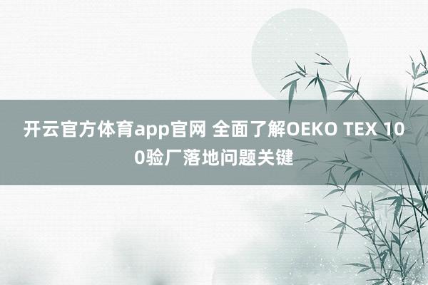 开云官方体育app官网 全面了解OEKO TEX 100验厂落地问题关键